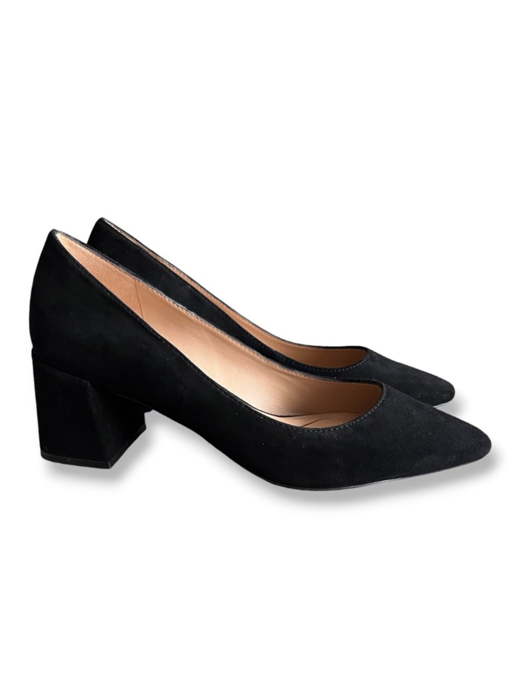 Cole Haan Cassandra Black Faux Suede Block Heels Pointed Toe 8.5 B
